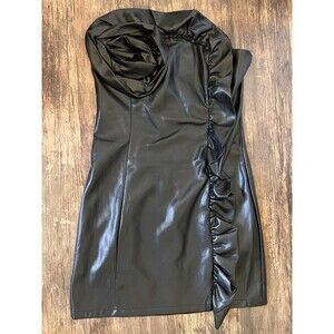 Wicked X Forever 21 Premium Black Faux Leather Dress Huge Rosette Size Large
